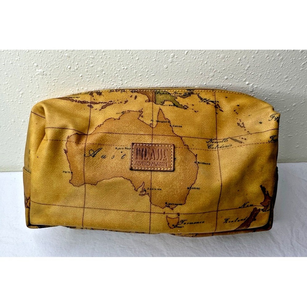 Alvero Martini Travel Cosmetic Bag Map Geo World Italy Zipper Case Travel VTG
